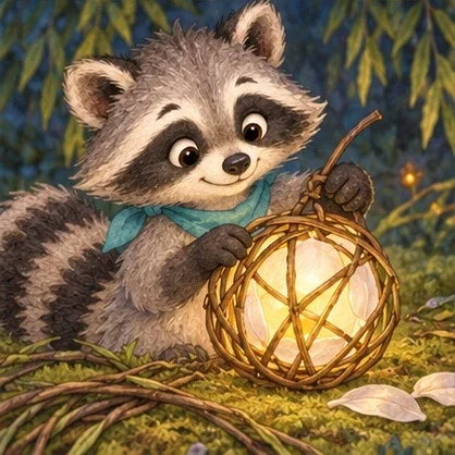 Moss weaves a round cradle to hold his lantern's petals in place.